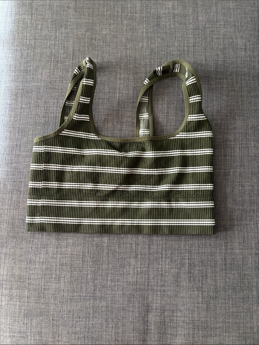 No Boundaries Olive & White Ribbed Striped Tank